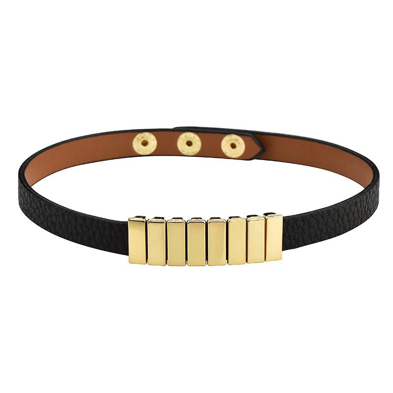 Personalized Leather Collar Women S Fashion Pull Style Geometric Square Splicing Collar Adjustable Collarbone Chain