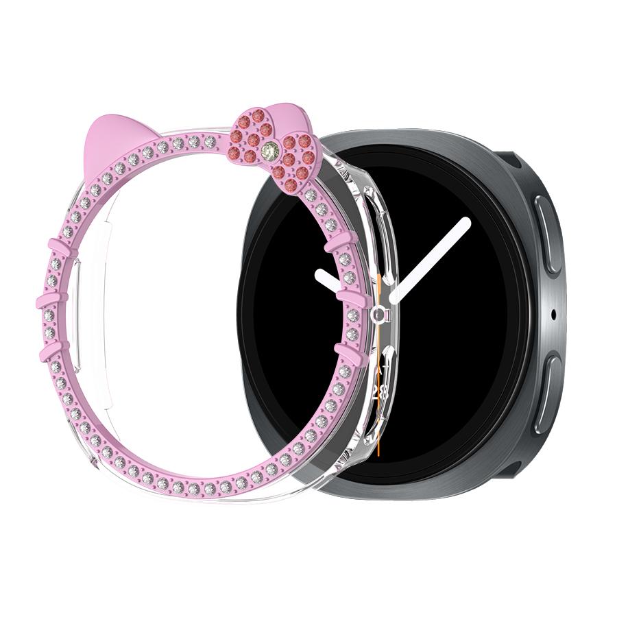 Bling Cat Ear Glitter Case for Samsung Galaxy Watch 8 40mm 44mm Women Crystal Rhinestone Bezel Protective Cover