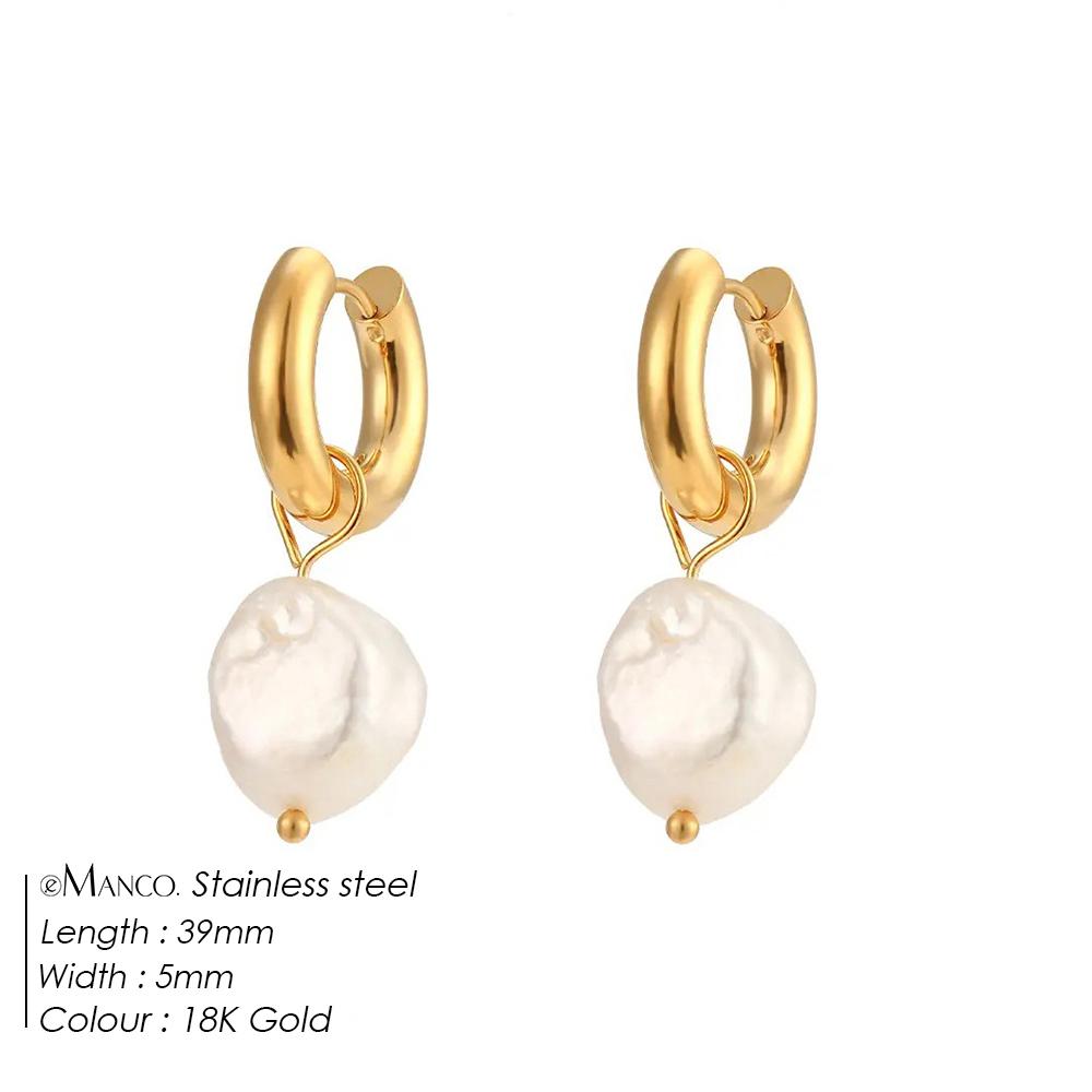 EMANCO Freshwater Pearl Earrings Stainless Steel Women's Jewelry Chain Drop Pierced Earrings Pearl Jewelry Set Gift Wholesale