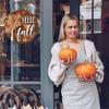 Whaline Hello Fall Wooden Hanging Sign Maple Tree Front Door Sign Autumn Thanksgiving Welcome Sign for Harvest Indoor Outdoor Home Porch Wall Decor