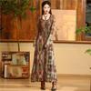 Woman Spring Casual Abstract Print Long Sleeves Square Collar Dress Vintage Style A-Line Dress