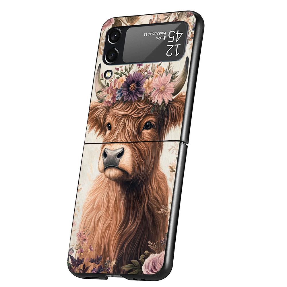 

Cute Highland Cow Phone Case For Samsung Galaxy Z Flip 7 6 5 4 3 5G Cover ZFlip7 ZFlip6 ZFlip4 ZFlip5 ZFlip3 Coque Fundas Galaxy Samsung Z Flip 6