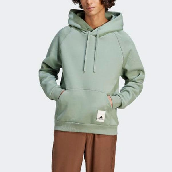 Adidas Solid Color Hooded Pullover Sweatshirt Men tops Green IA9346