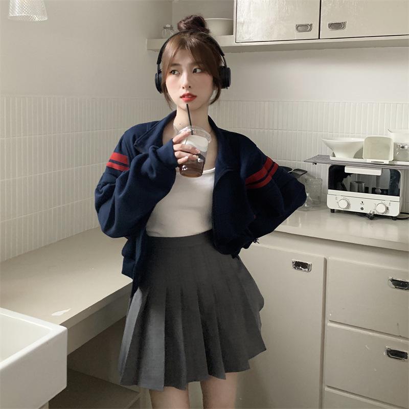 2025 Women’s Retro Casual Oversized Sweatshirt Jacket with Stand-Up Collar for Spring & Autumn