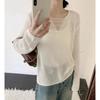 Spring new simple and light hollow casual versatile knitted sweater women's loose lazy long-sleeved top