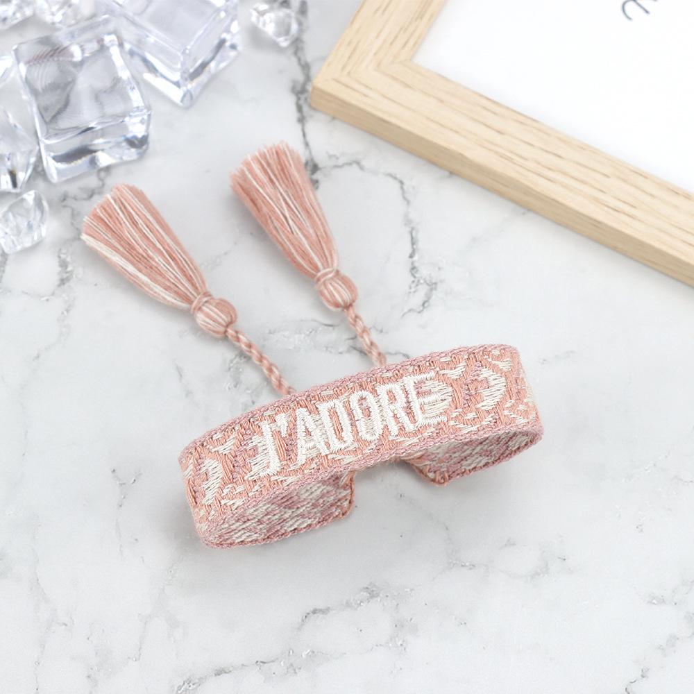 J'adore Bracelet: Embroidered Letter Tassel Wristband for Women & Couples