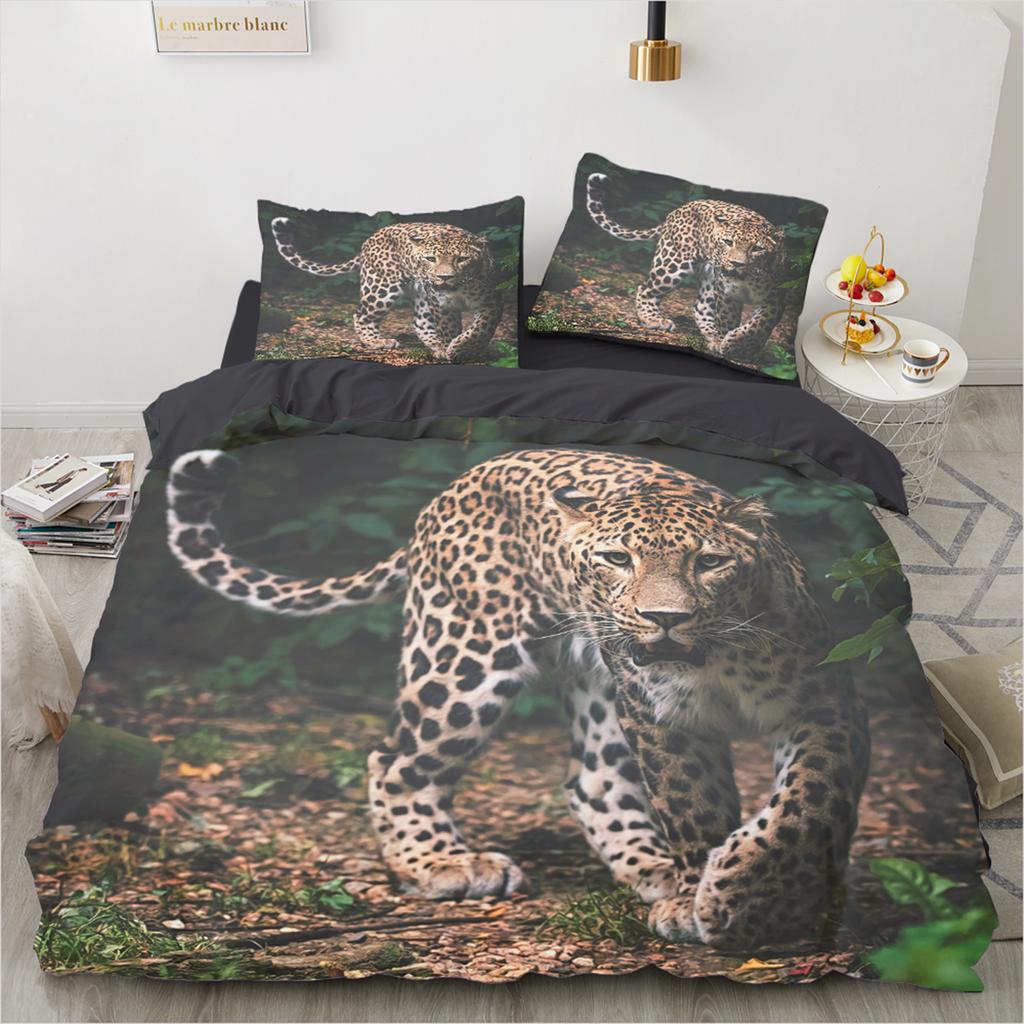 Animal Print Duvet Cover Set Leopard 3D Bed Linen Twin/Queen/140x200,Ultra-Soft Polyester Bedding, Machine Washable Home Decor
