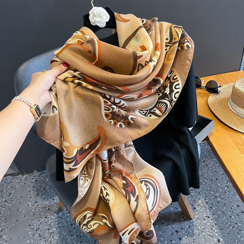 European and American Cashew Flower Atmospheric Scarf for Women  Long Cotton and Linen  Soft Skin-friendly Neck Care Shawl  Warm Autumn and Winter
