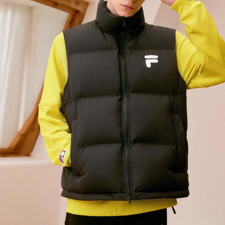 Fila Fusion FOB Series Solid Color Zipper Stand Collar Sleeveless Down Vest Unisex vests Black T11U343906F-BK