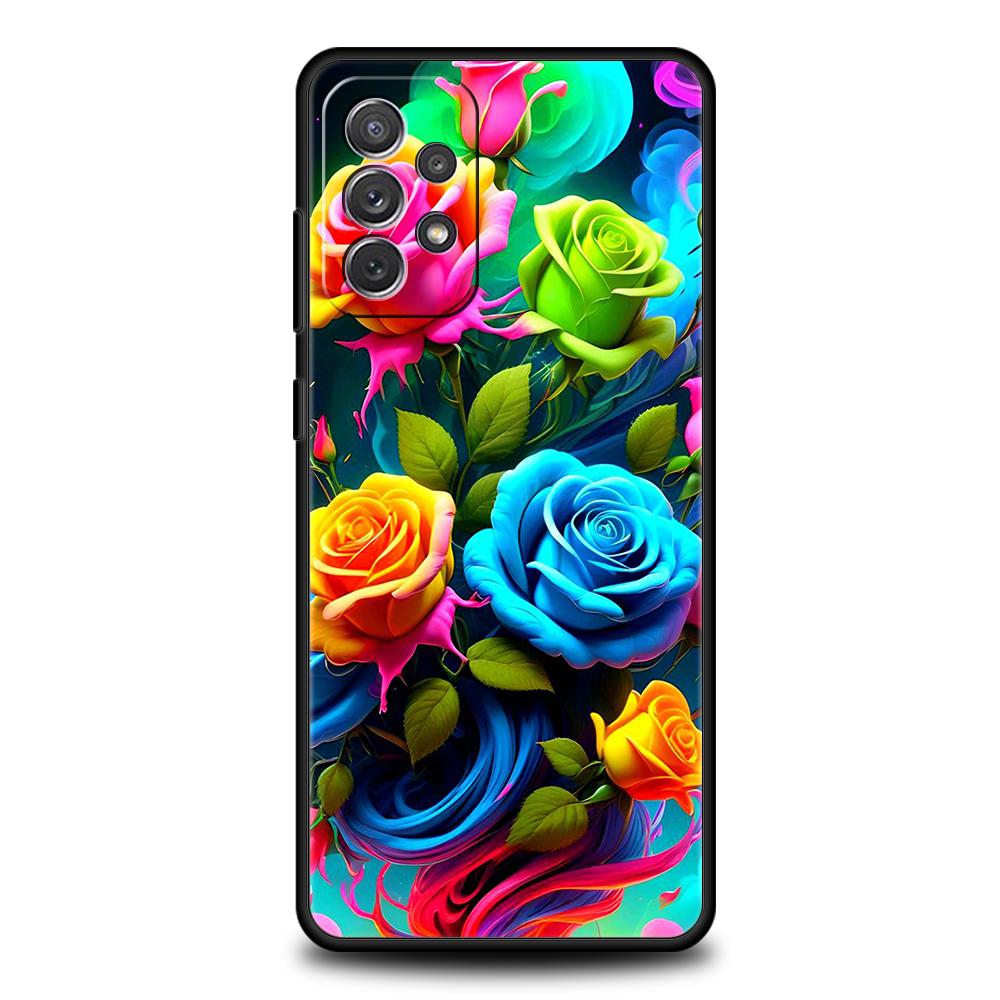 Colorful Flower Phone Case for Samsung Galaxy A55 A35 A15 A14 A25 A54 A51 A71 A72 A73 A32 A52 A52S A41 5G Silicone Shell Capas