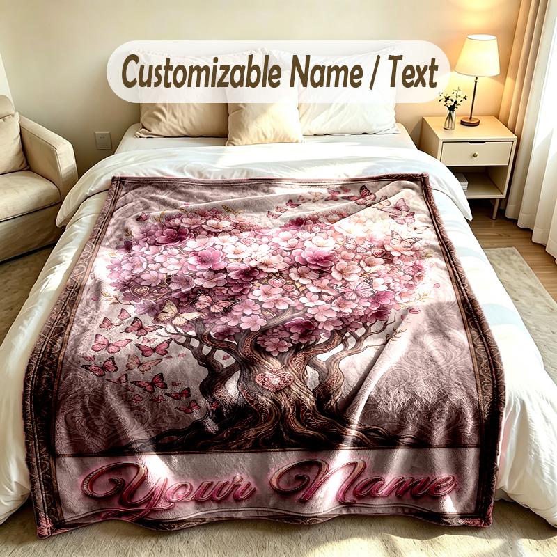 Valentine Love Theme Custom Blanket Personalized Name & Text Customized Soft Warm Throw Blanket Home Decor