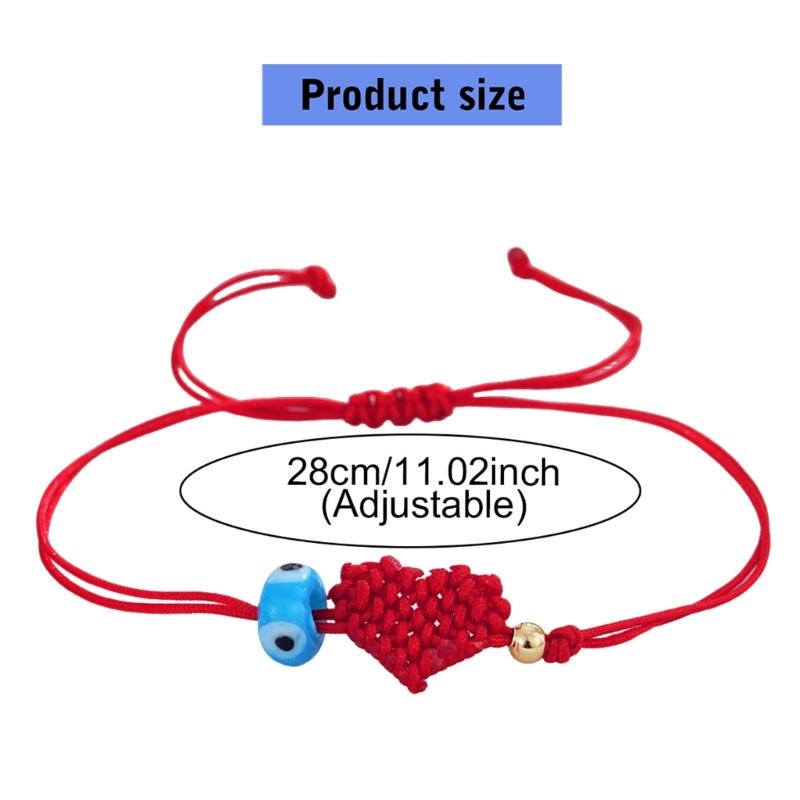 Handcrafted Red Cord Evil Eyes Bracelet With Heart Charm Adjustable Wrist Jewelry For Women Men Friendship Gift