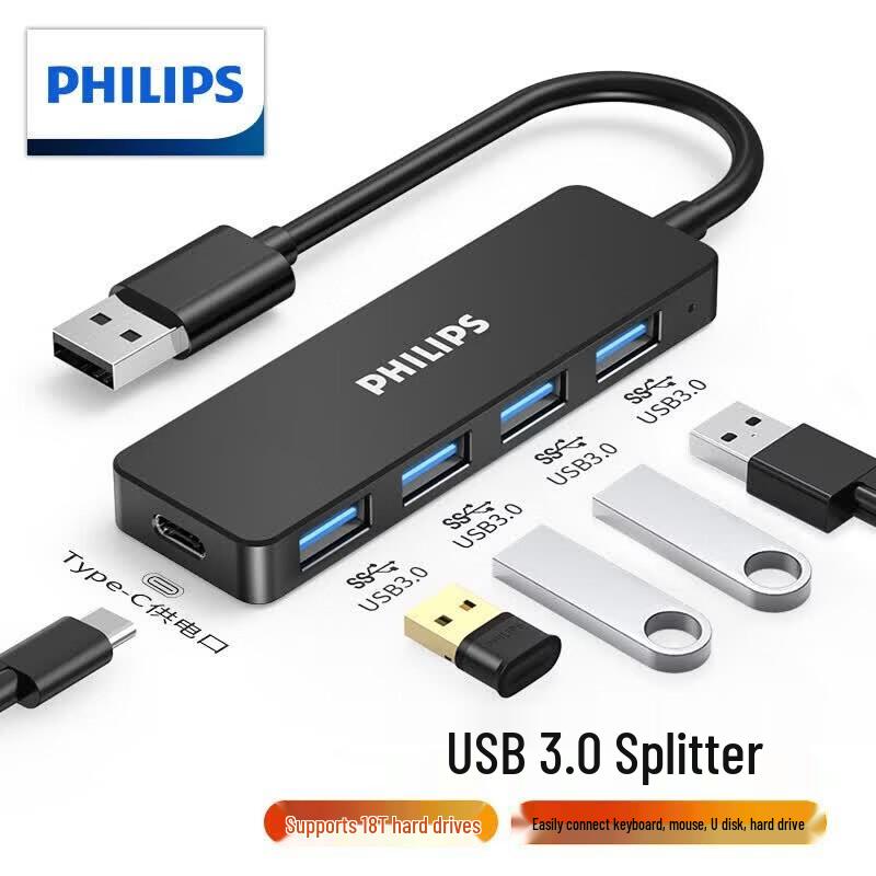 Philips USB 3.0 4-Port Hub with Type-C Power Port