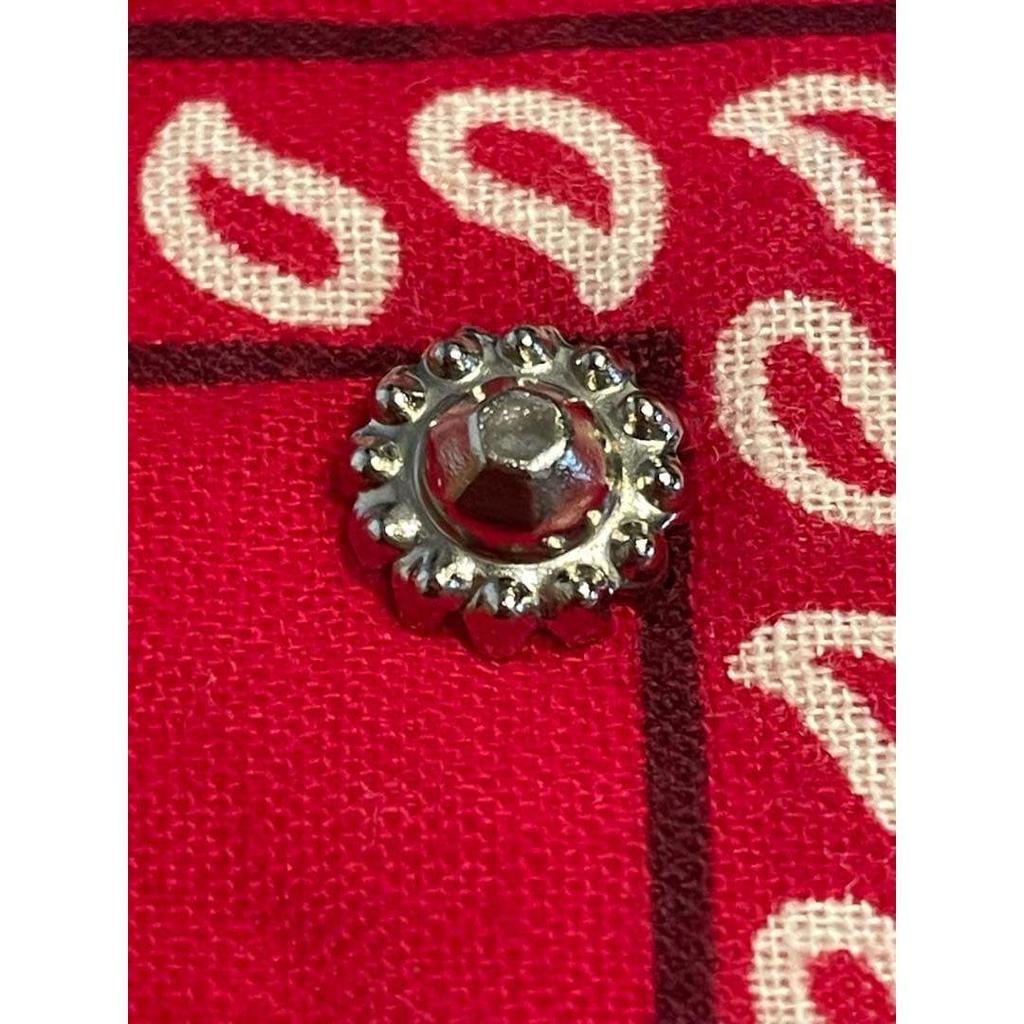 Used 80s USA-made bandana, red, paisley, with concho and studs, made in America