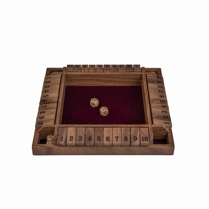Engelhart - 300406 - Jeu Shut The Box en bois avec feutrine - Coffret 4 joueurs - 8 dés inclus