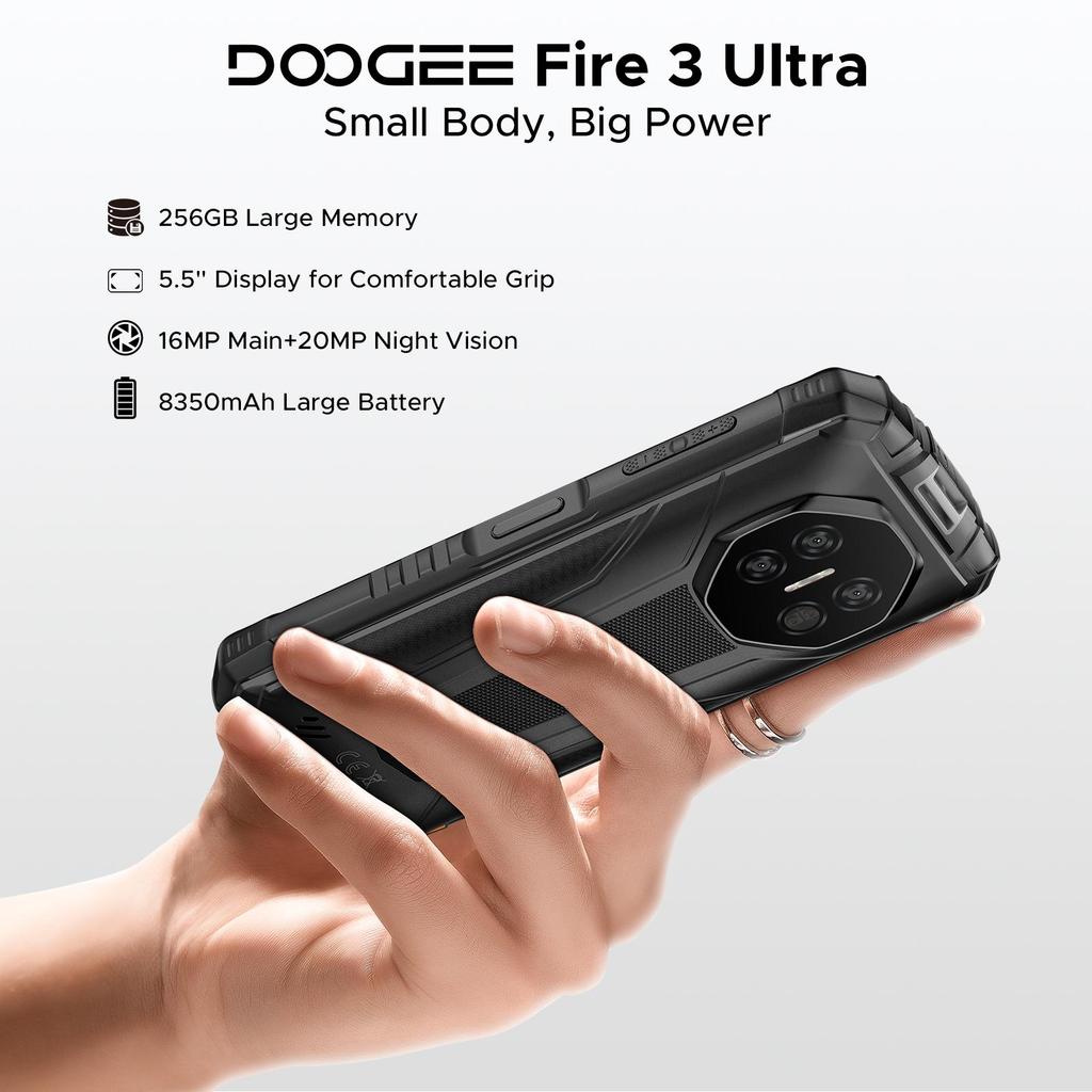 Smartphone Robusto DOOGEE Fire 3 Ultra, 8350mAh, Android 15, 5.5" HD+, Octa Core, 24GB+256GB, NFC, IP68/IP69K