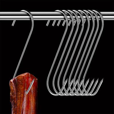 10Pcs Stainless Steel S Hooks with Sharp Tip Butcher Meat Hook Tool for Hot and Cold Smoking Sausage Grill Duck Hanging Hooks