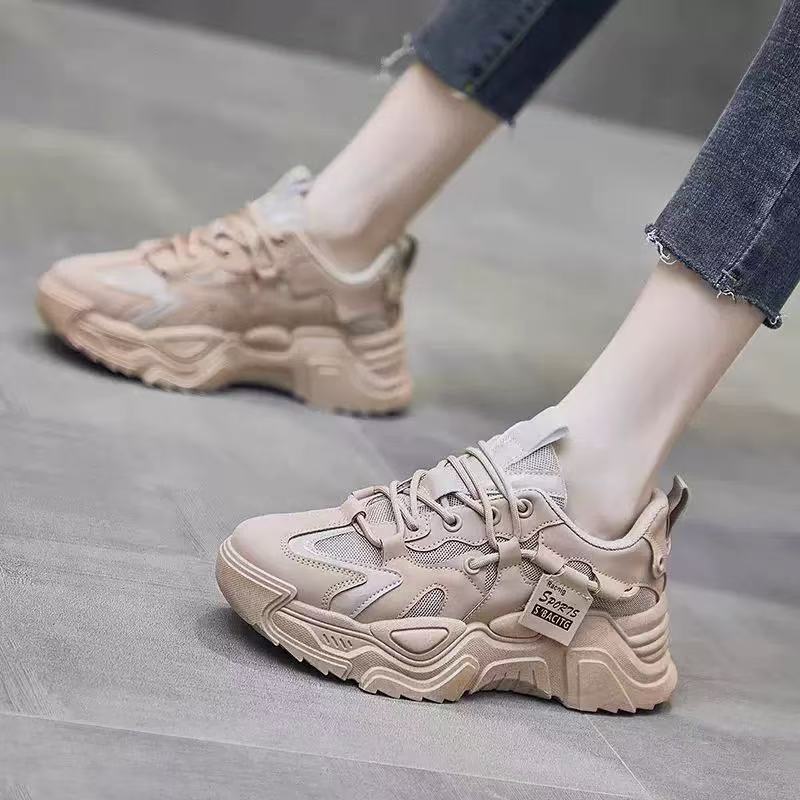 High-quality Women's Shoes 2025 Spring and Summer New Ins Super Popular Dad Shoes Thick Sole Heightening Soft Leather Versatile Single Shoes