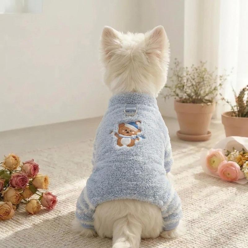 Cartoon Patch Maltese Cotton Coat, Winter Four-Legged Dog Clothes, Striped Warm Jumpsuit for Small & Medium Dogs, Pet Outfit wit