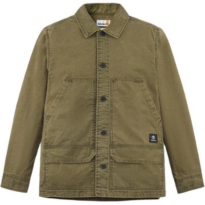 Simple Brand Logo Loose Outdoor Work Casual Long Sleeve Shirt Men Shirts Dark-Olive-Green A44SB-302