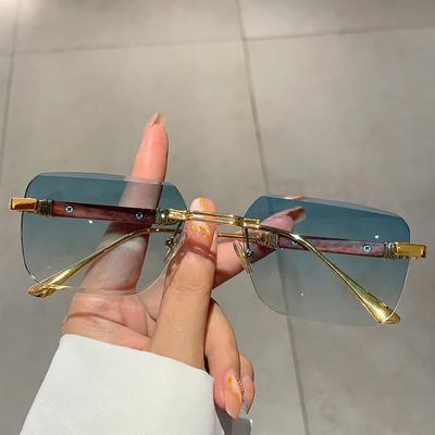 Rimless Rectangle Sunglasses Men Stylish Vintage Gradient Ocean Lenses Eyewear New Trendy Brand Design Women Shades