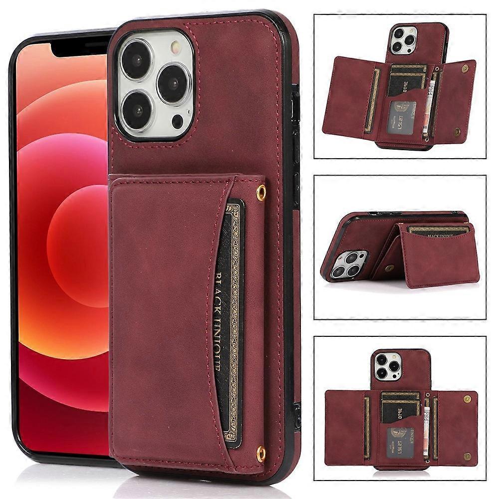 Compatible For iPhone 15 Pro Phone Case Tri-Fold Wallet Kickstand PU Leather + TPU Back Cover
