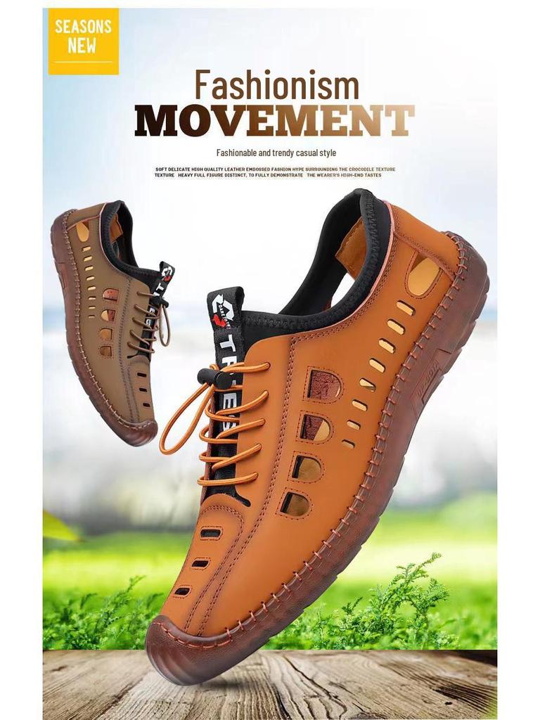 Men's Summer Breathable Leather Sandals - Lightweight, Soft Sole, Versatile Casual Shoes for Fashionable Comfort