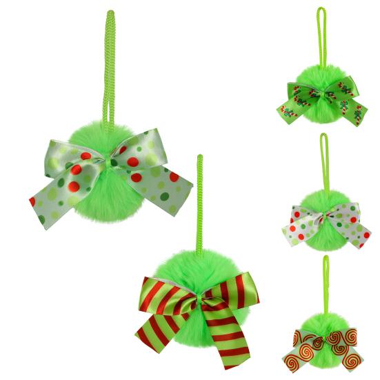 4 İnç Yeşil Tüylü Noel Topu Süsleri Suni Kürk Kabarık Asılı Noel Topu Tatil Düğün Partisi Dekorasyonu için Kurdeleli