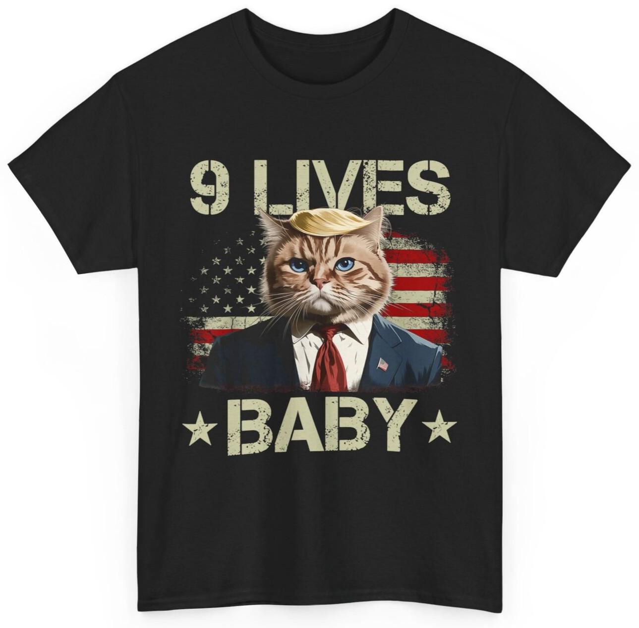 

Cat Trump 9 Lives Baby Funny Trump Cat, 9 Lives Baby T-Shirt Mens Womens Tees Top S