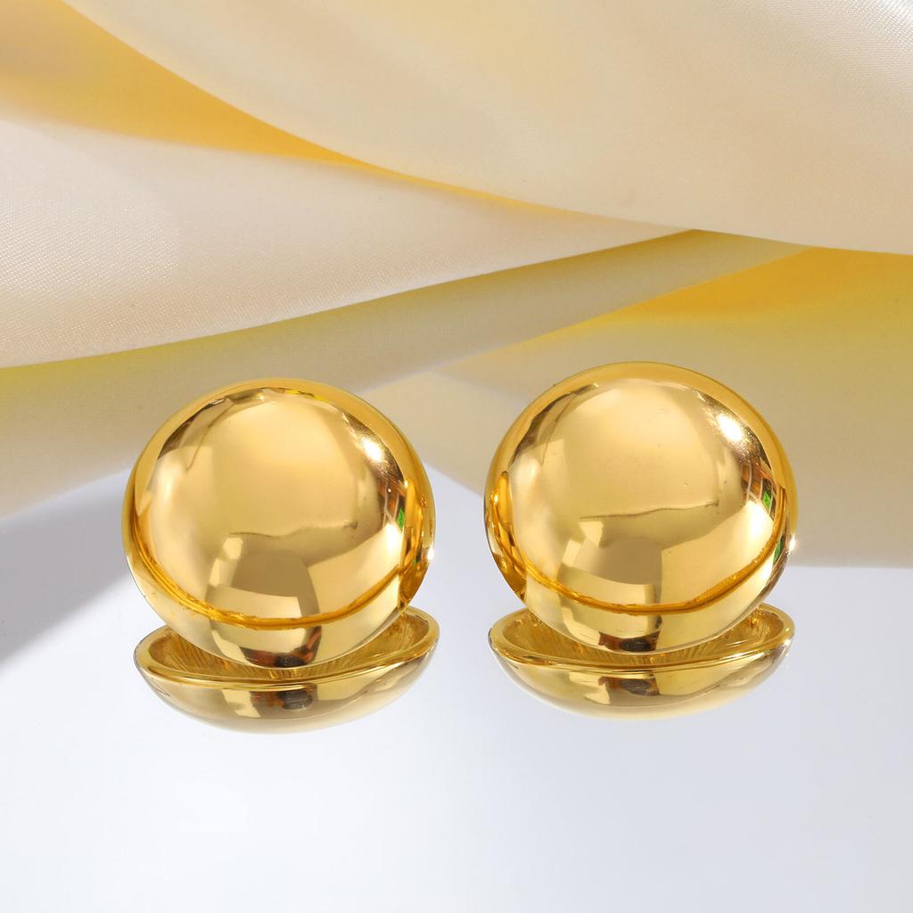 Vnox Dainty Women Stud Earrings,Stainless Steel Round Oval Geometric Smooth Earrings,18K Gold Plated Simple Girls Ear Jewelry