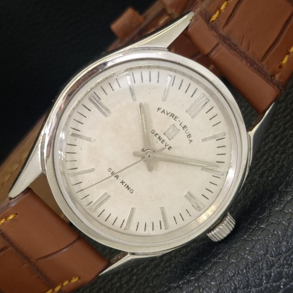 

HAND-WINDING VINTAGE FAVRE LEUBA SEA KING SWISS MENS SILVER DIAL WATCH a703802-1 R213f-a703802