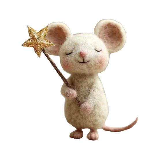 Felt Mouse with Star Handmade Cute Felt Mouse Figurine Mouse Holding Star Wand Ornament for Fall Home Decor Christmas Stocking Stuffer
