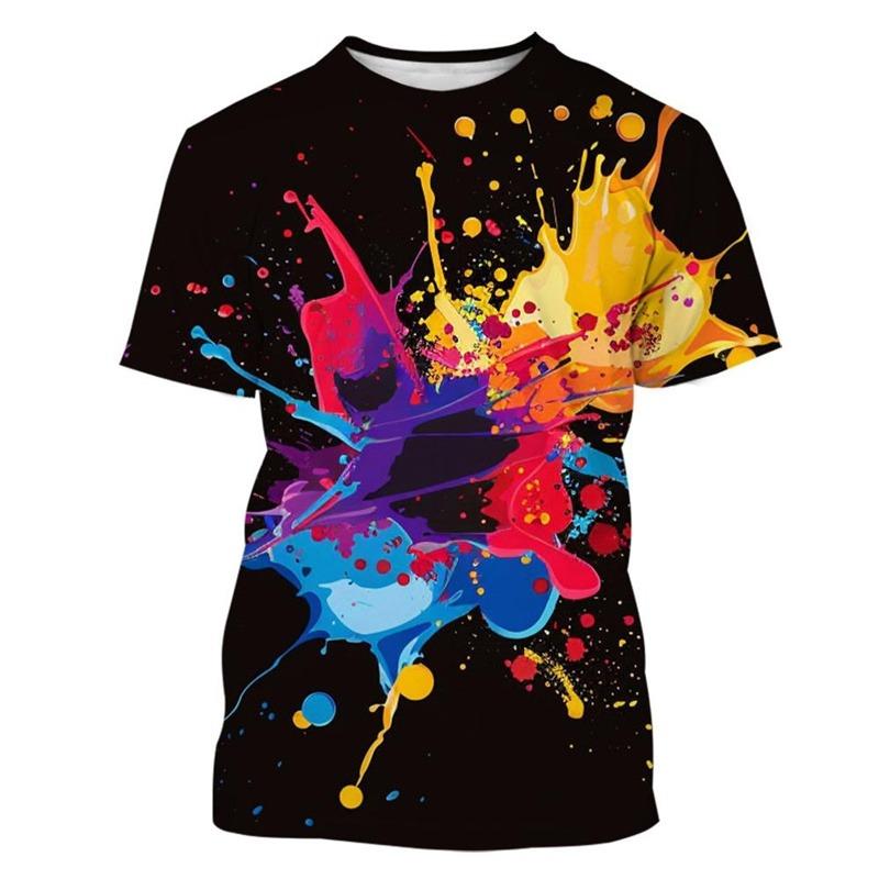Colorful Splash Paint Pattern T Shirt For Men Funny Cool 3D Printed Tees Summer Casual Short Sleeve Loose T-Shirts  O-Neck  Tops