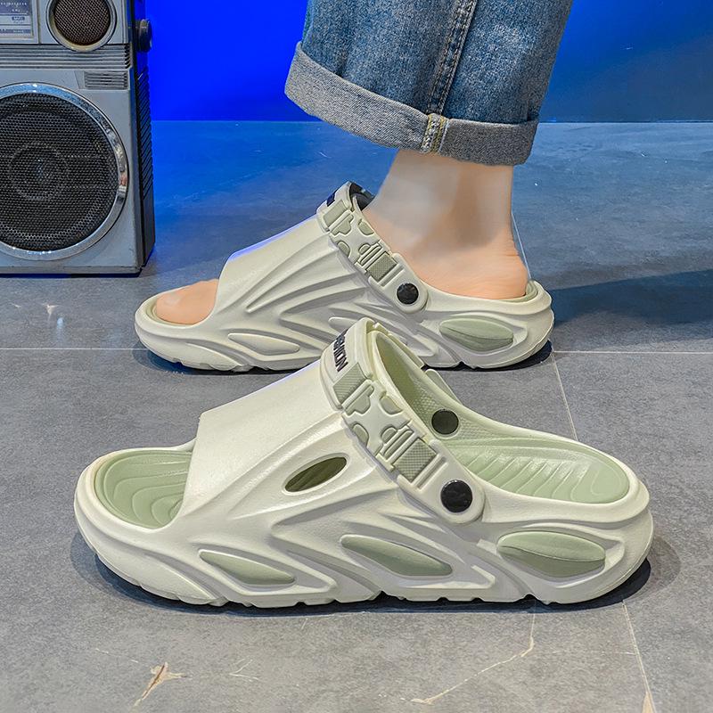 Men's Summer Slippers: Thick Sole, Non-Slip, One-Strap High-End Sandals for Home, Sports, Beach, and Water.