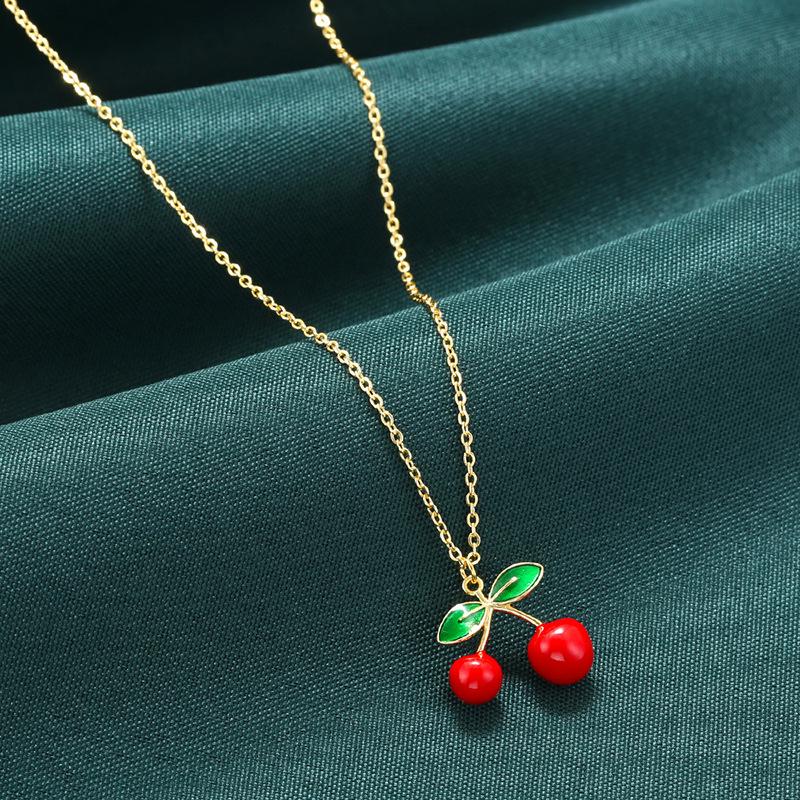 Fruit Cherry Cherry Pendant Necklace Femininity Sweet Oil Dripping Collarbone Chain Vl635