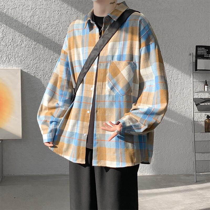 Мужская повседневная фланелевая рубашка Cozy Up, клетчатая рубашка с длинным рукавом и застежкой на пуговицы в стиле вестерн M жёлтый