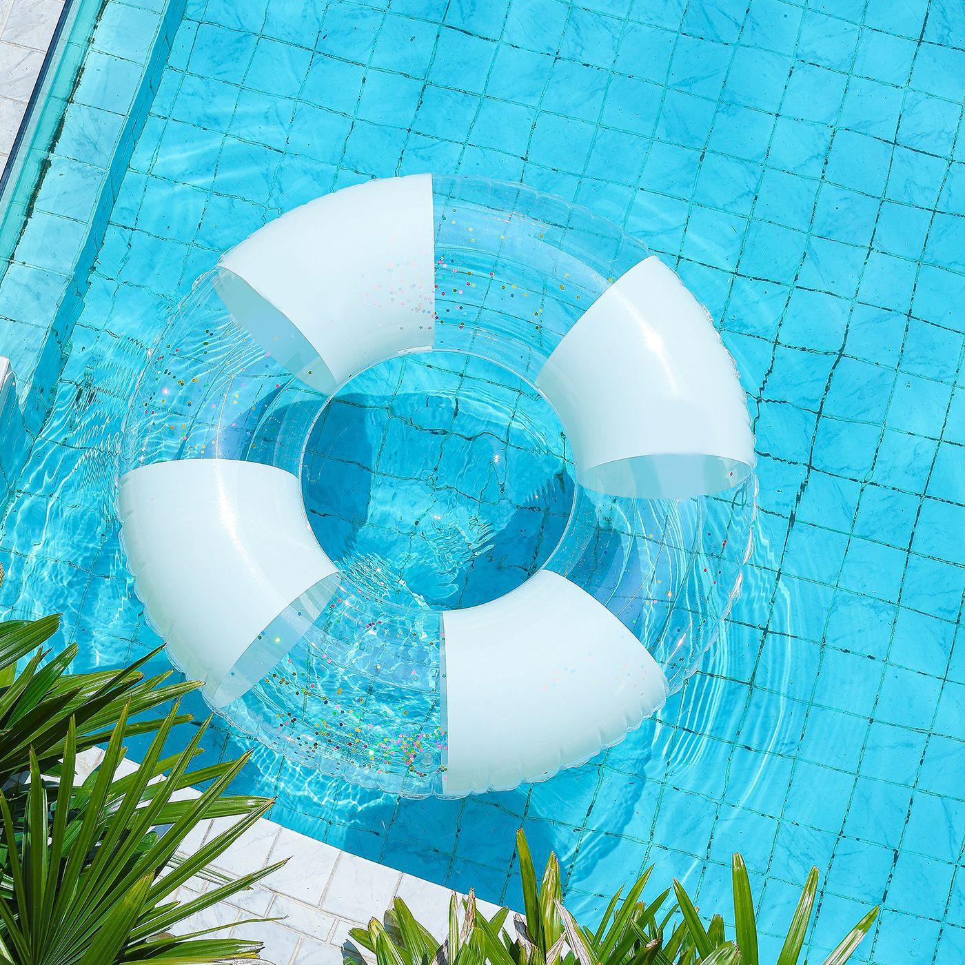 Parent-Child Transparent White Moonlight Inflatable Swimming Ring With Backrest Floating Row Water Ice Floating Bed Four-Tube Floating Artifact 70# white ice-through swimming ring