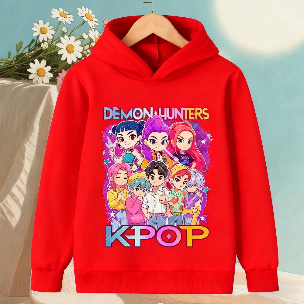 Kpop Demon Hunters Anime Fashion Cartoon Printed Casual Warm Comfortable Hooded Sweatshirt