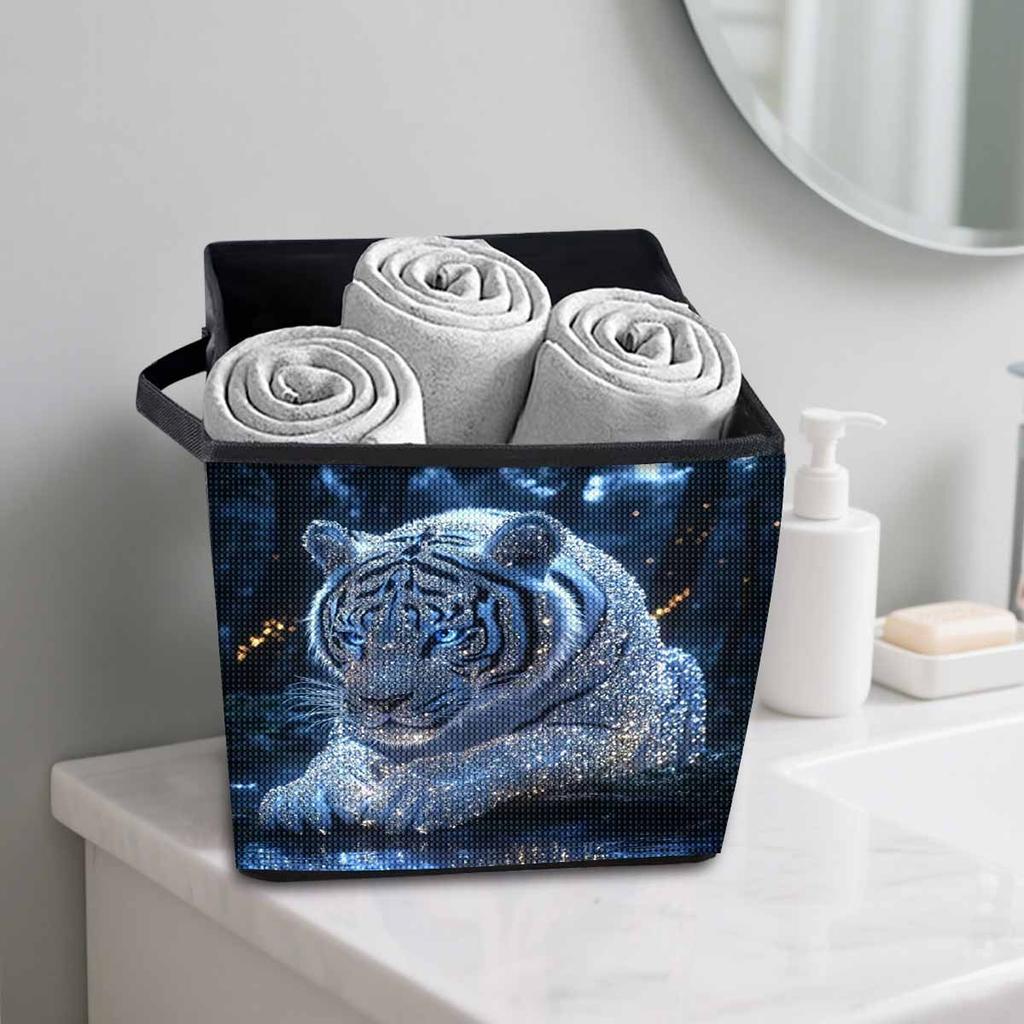 A White Tiger Drinking Water 5D Diamond Painting Storage Basket Full Round Drill Mosaic Diamond Embroidery Cross Stitch Kits Home Decor Home Decor