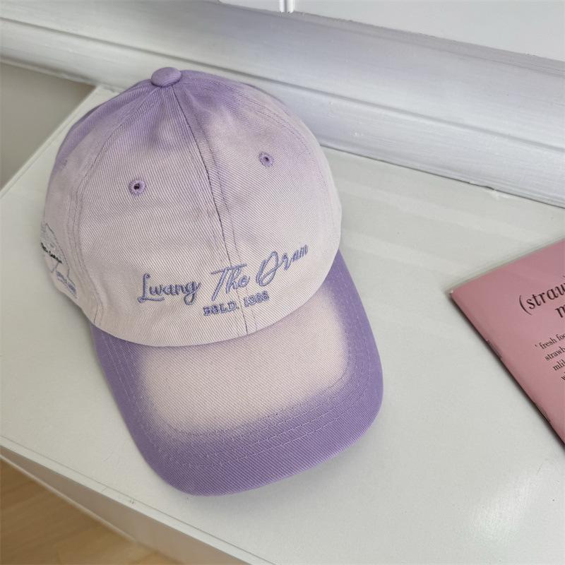 Gradual change color letter embroidery baseball cap women's wide brim enlarged and deepened soft top hat big head circumference show face small hat