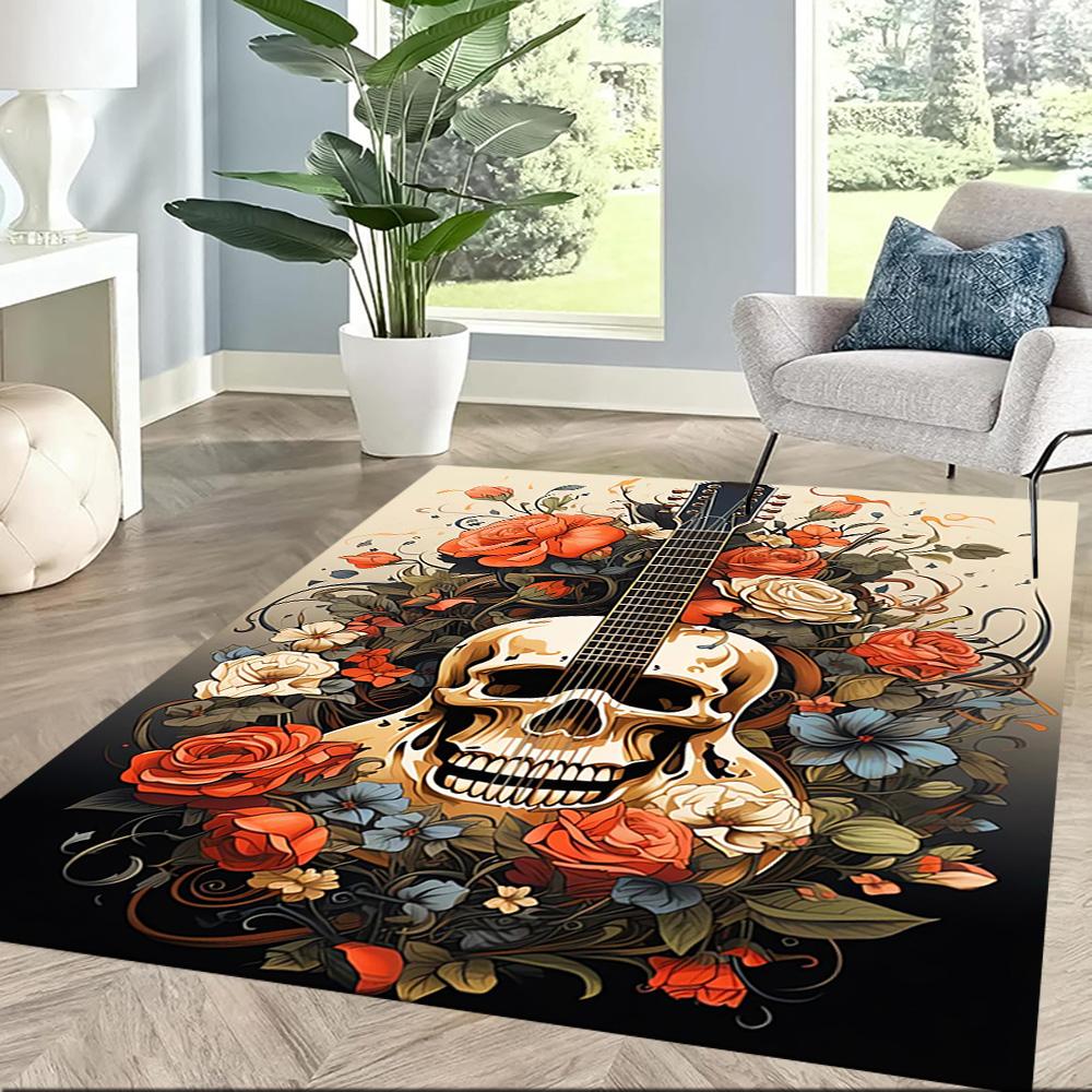 Skull With Headphones Artwork Floor Mats for Living Room, Bedroom and Room Decoration Are Suitable for Gifts.