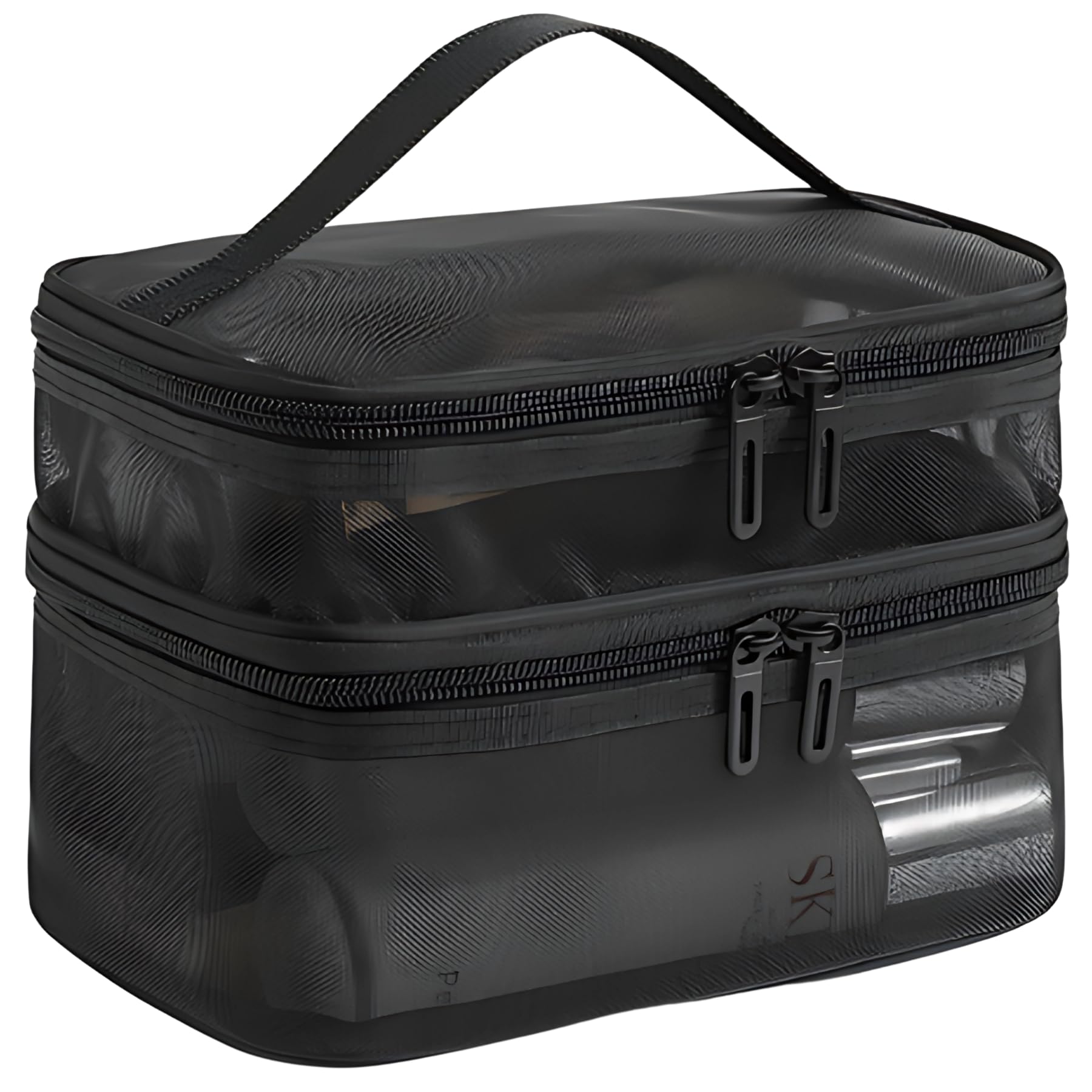 

Mellbo Makeup Cosmetic Pouch for Skincare and Travel Large Hand Zipper Black Pouch, Toiletries, Pouch, Capacity, Mesh, See-Through Handle, Strap,