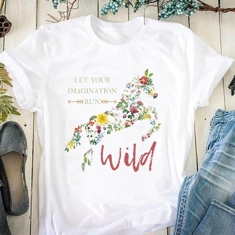T-shirt d'été à manches courtes pour femme avec imprimé cheval, animal mignon, amour, mode, t-shirt graphique décontracté pour dame