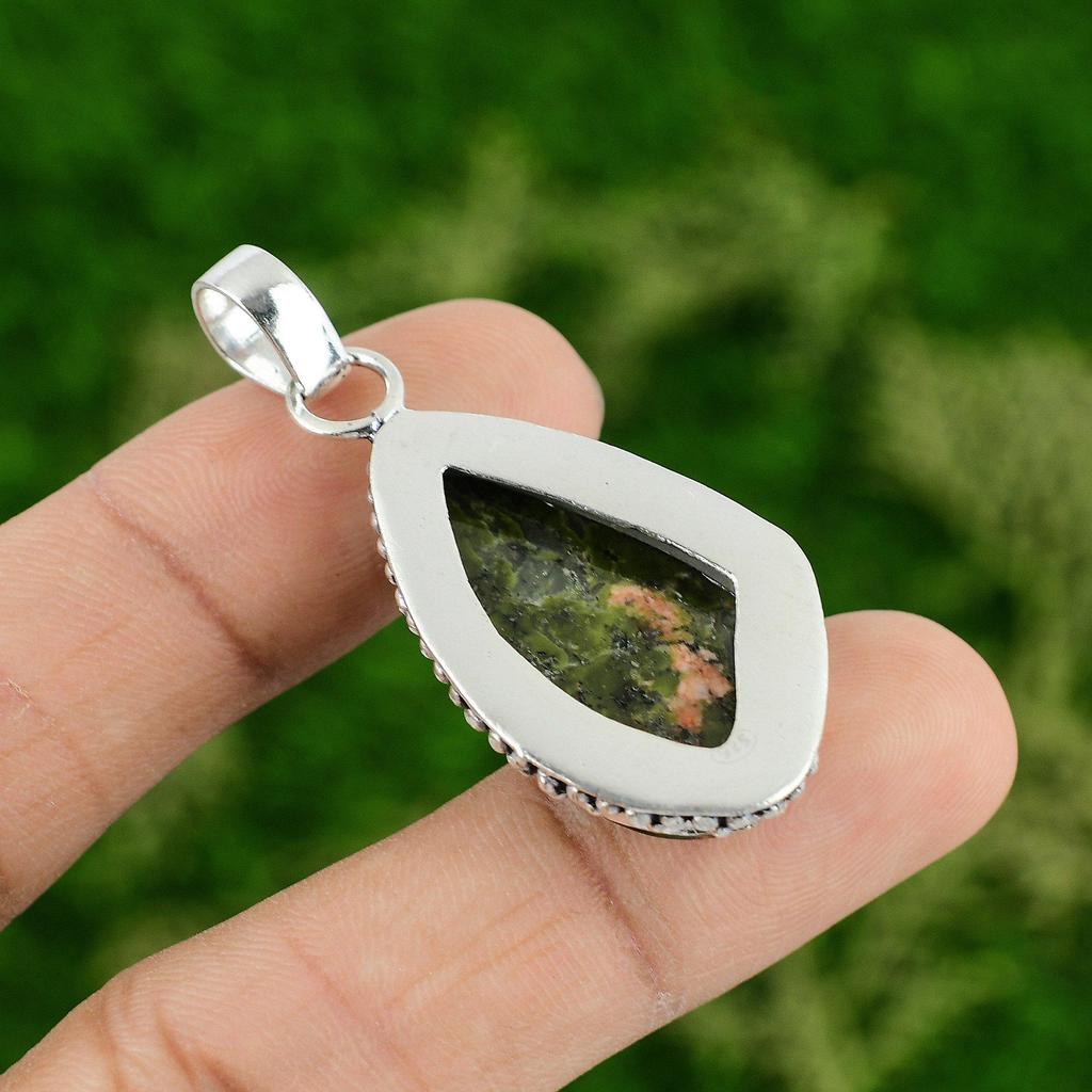 Friendship Day Sale Unakite Gemstone Art Deco Pendant Jewelry Sterling Silver