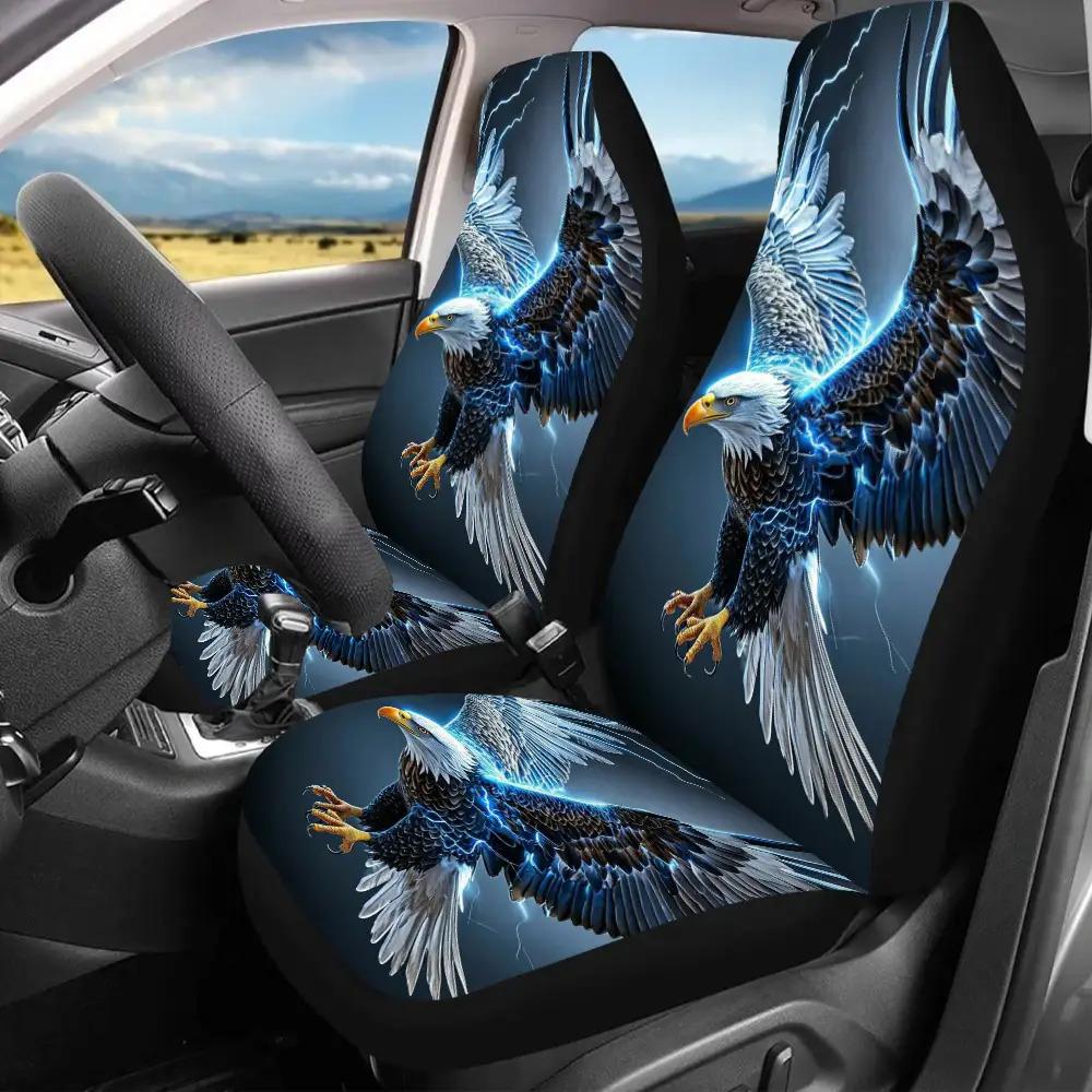 2pcs Electric Eagle Print Car Seat Covers For Women And Men, Universal Front Seat Protectors- Suitable For Cars, SUVs& Trucks- E