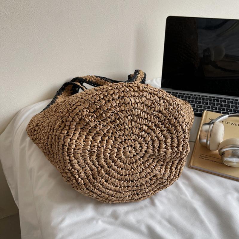 Yogodlns Straw Tote Bag Large Capacity Straw Bag For Women Woven Fashion Handmade Boho Shoulder Bag High-end Seaside Vacation Beach Bag