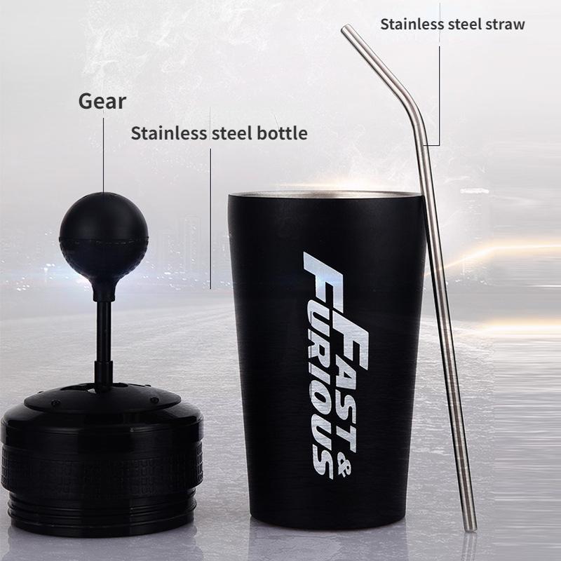 Edelstahl Auto Wasserflasche mit Strohhalm Trinkflasche Fast and Furious 10 Thermobecher mit Deckel Rocker Trinkset 500ml