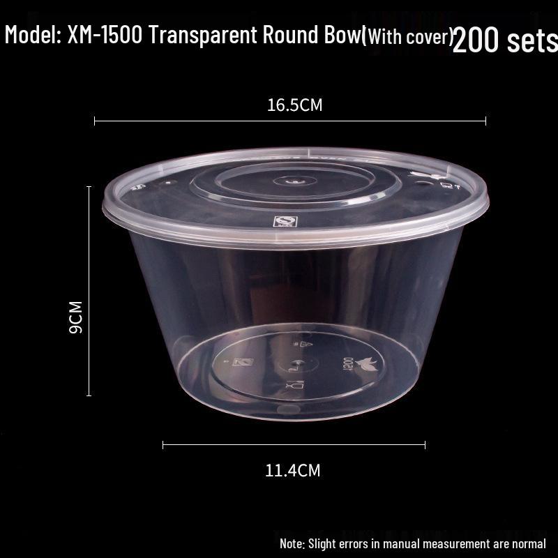 1000ml Round Transparent Plastic Takeaway Food Container with Lid