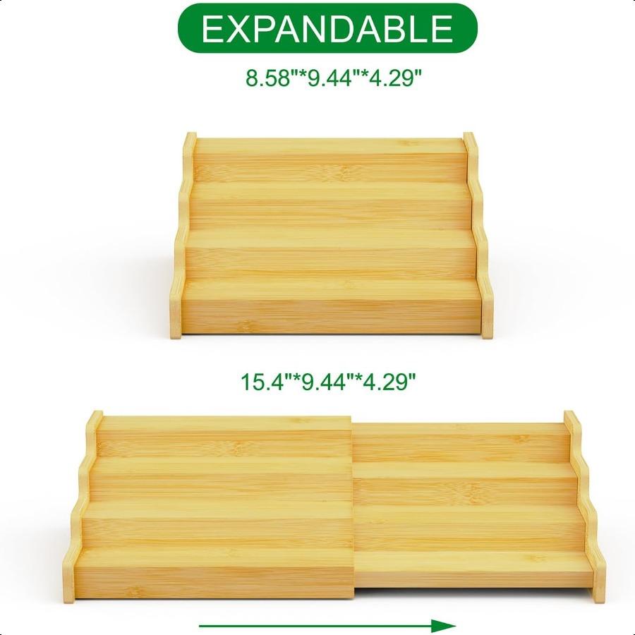 

Органайзер для специй, расширяемый, 4-ярусный, регулируемый, бамбуковый, для хранения специй, для кухонного шкафа, кладовой и организации столешницы United States