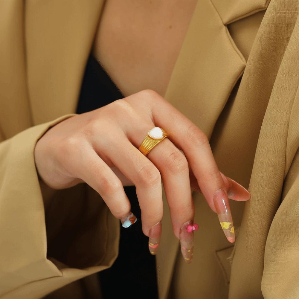 Heart-Shaped Heart Ring Elegant Shell Ring Trendy Finger Ring  Girls